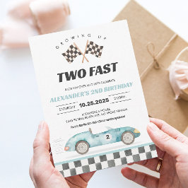 Twee snelle raceauto 2e verjaardagsuitnodiging kaart