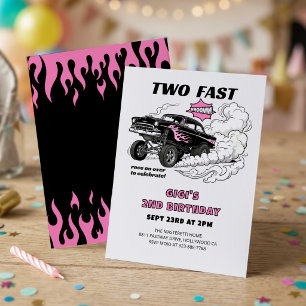 Twee snelle raceauto-gasser-meisje haar 2e verjaar kaart