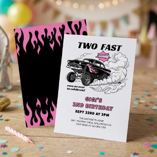 Twee snelle raceauto-gasser-meisje haar 2e verjaar kaart