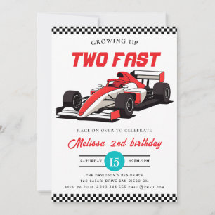 Twee snelle raceauto jongen 2e verjaardagsfeestje kaart