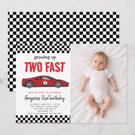 Twee snelle raceauto jongen 2e verjaardagsfeestje kaart (Voorkant / Achterkant)