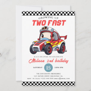 Twee snelle raceauto-jongen 2e verjaardagsfeestje kaart