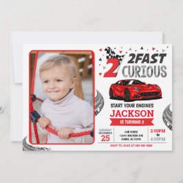 Twee snelle raceauto jongen 2e verjaardagsfeestje  kaart