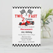 Twee snelle raceauto jongen 2e verjaardagsfeestje  kaart (Staand voorkant)