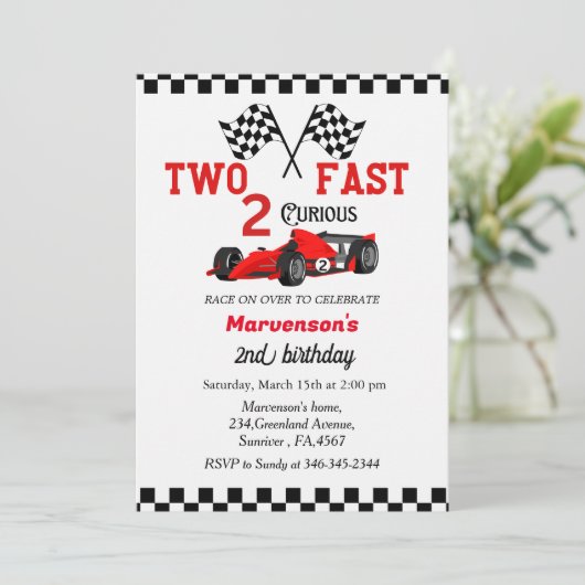 Twee snelle raceauto jongen 2e verjaardagsfeestje kaart (Staand voorkant)
