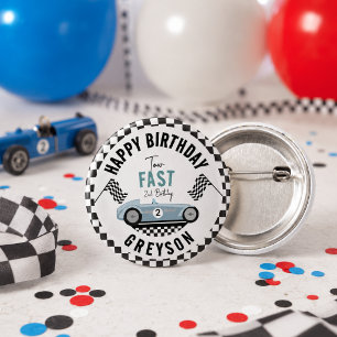 Twee snelle raceauto jongen 2e verjaardagsfeestje ronde button 3,2 cm