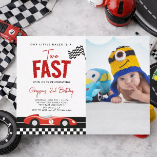 Twee snelle raceauto jongen foto 2e verjaardagsfee kaart