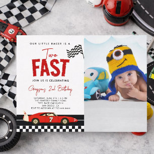 Twee snelle raceauto-jongen foto 2e verjaardagsfee kaart