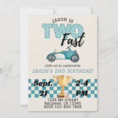 Twee snelle, raceauto thema verjaardagsuitnodiging kaart (Voorkant)