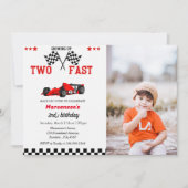 Twee snelle raceauto's, tweede verjaardagsfeest kaart (Voorkant)