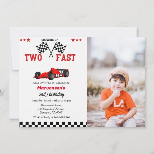 Twee snelle raceauto's, tweede verjaardagsfeest kaart (Voorkant)