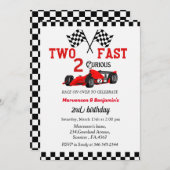 Twee snelle raceauto's tweederangs feest kaart (Voorkant / Achterkant)