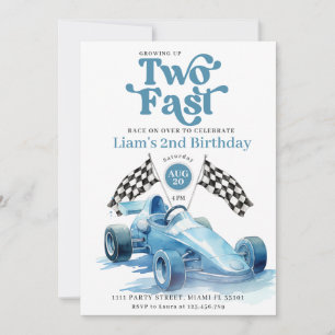Twee snelle racejongen blauwe raceauto verjaardags kaart