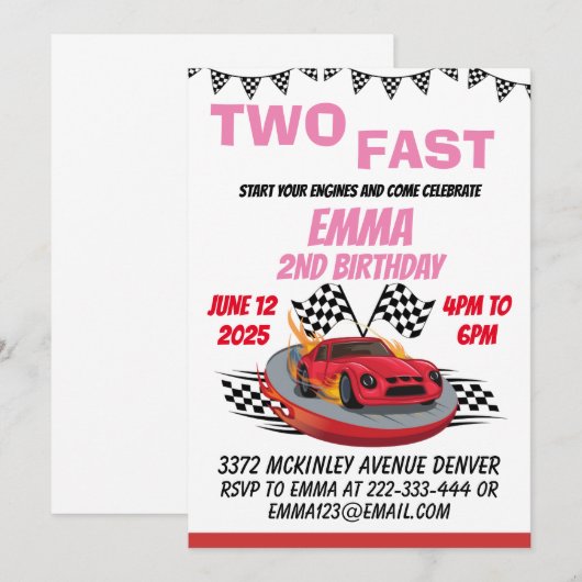 Twee snelle racemeiden van de tweede verjaardag kaart (Voorkant / Achterkant)