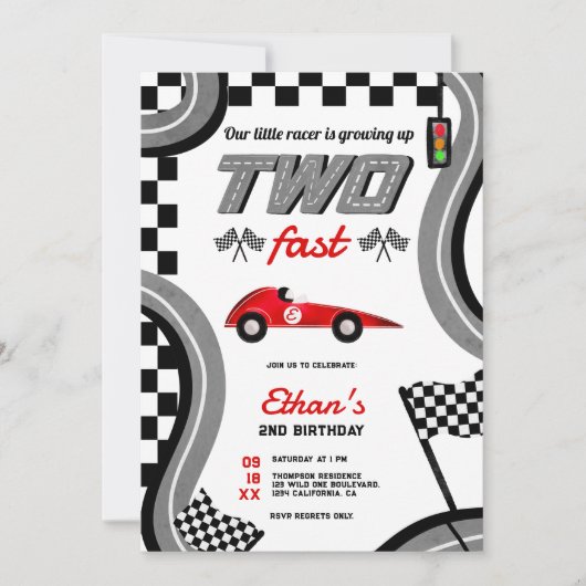 Twee snelle racethema's op de tweede verjaardag kaart (Voorkant)