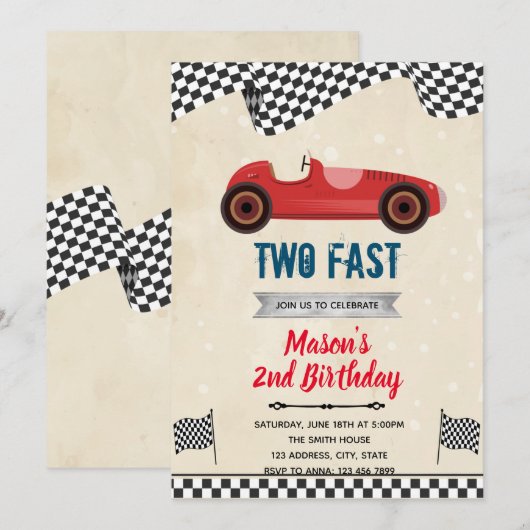 Twee snelle retro auto verjaardag kaart (Voorkant / Achterkant)