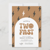 Twee snelle retro gelukkig gezicht 2e verjaardag kaart (Voorkant)