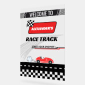 Twee snelle retro rode race auto jongen verjaardag acryl bord (Hoek)