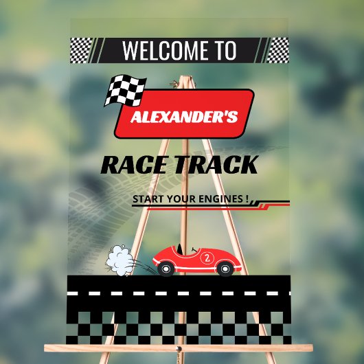 Twee snelle retro rode race auto jongen verjaardag acryl bord