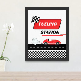 Twee snelle retro rode race auto jongen verjaardag poster