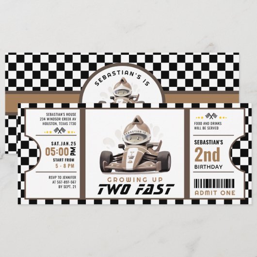 Twee snelle ritkaartenpas tweede verjaardag kaart (Voorkant / Achterkant)