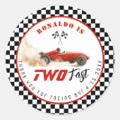 Twee snelle Rode race auto Boy Verjaardag Bedankt Ronde Sticker (Voorkant)