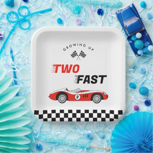 Twee snelle  rode race auto jongen Verjaardag Papieren Bordje (Feest)