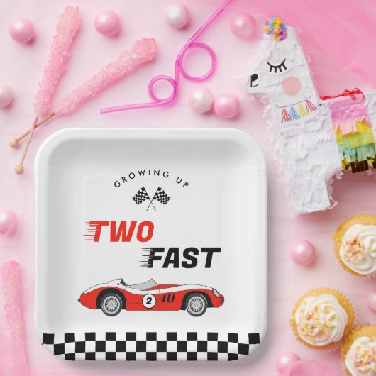 Twee snelle rode race auto jongen Verjaardag Papieren Bordje (Feest)