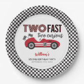 Twee snelle rode race auto tweede verjaardag papieren bordje (Voorkant)