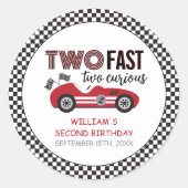 Twee snelle rode race auto tweede verjaardag ronde sticker (Voorkant)