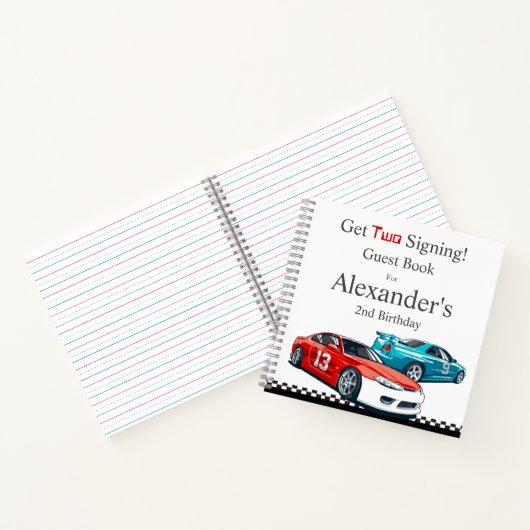 Twee snelle rode race auto verjaardag gastenboek notitieboek (Binnen)