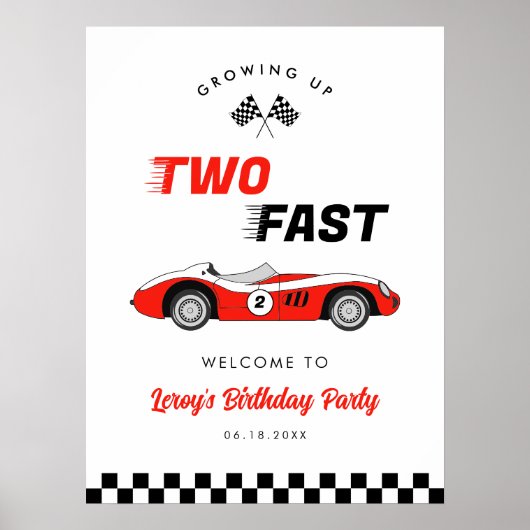 Twee snelle rode  Race auto Verjaardag Welkom Poster (Voorkant)