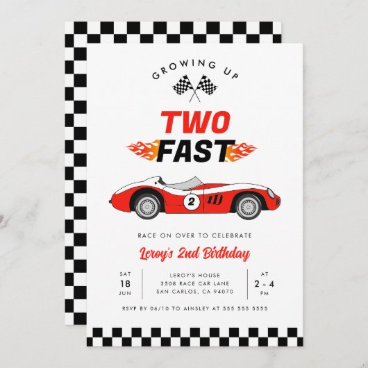 Twee snelle rode  Race Car Boy 2e Verjaardag Kaart (Voorkant / Achterkant)