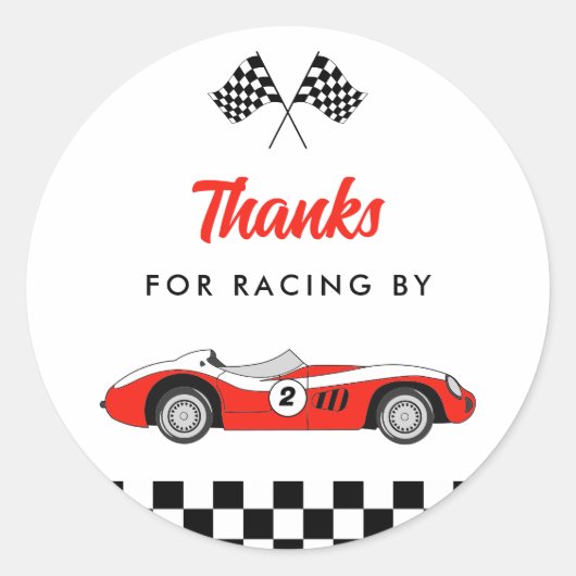 Twee snelle rode  Race Car Boy 2e Verjaardag Ronde Sticker (Voorkant)