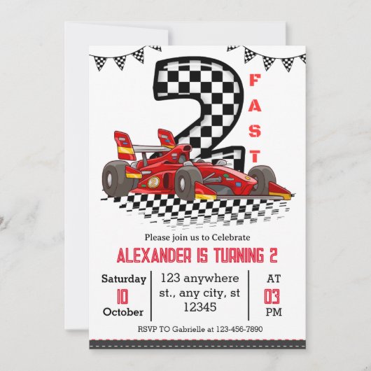 Twee snelle rode race verjaardagsjongen kaart (Voorkant)