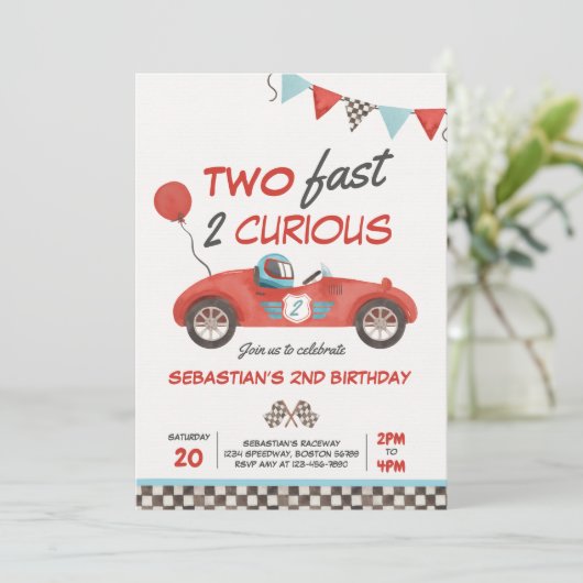 Twee snelle Rode Race-wagens, tweede verjaardag Kaart (Staand voorkant)