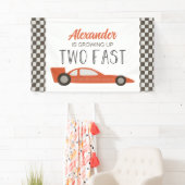 Twee snelle rode raceauto 2e verjaardagsbanner spandoek (Insitu)