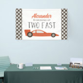 Twee snelle rode raceauto 2e verjaardagsbanner spandoek (Beurs)