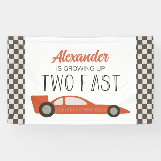 Twee snelle rode raceauto 2e verjaardagsbanner spandoek (Horizontaal)