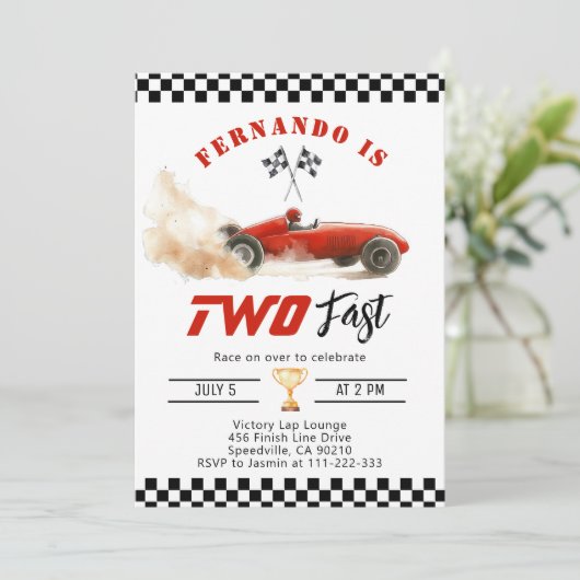 Twee snelle rode raceauto Boy 2e verjaardag Kaart (Staand voorkant)