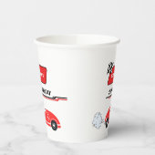 Twee snelle rode raceauto jongen 1e verjaardag papieren bekers (Links)