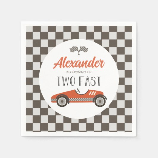 Twee snelle rode raceauto-verjaardag servet (Voorkant)