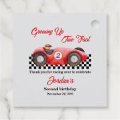 Twee snelle rode raceauto's 2e verjaardag bedankjes labels (Achterkant)