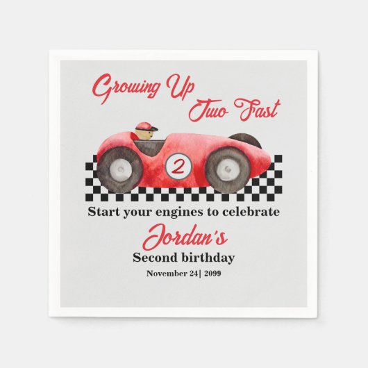 Twee snelle rode raceauto's 2e verjaardag servet (Voorkant)