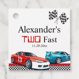 Twee snelle rode raceauto's bedankjes labels