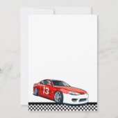 Twee snelle rode raceauto's redden de datum save the date (Achterkant)