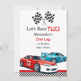 Twee snelle rode raceauto's redden de datum save the date