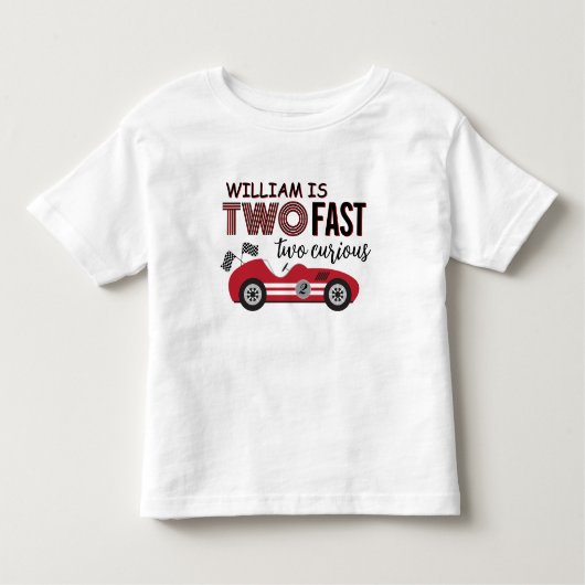 Twee snelle rode raceauto's tweede verjaardag kinder shirts (Voorkant)