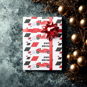 Twee snelle rode retro race auto geruit racen cadeaupapier