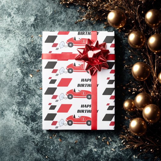 Twee snelle rode retro race auto geruit racen cadeaupapier